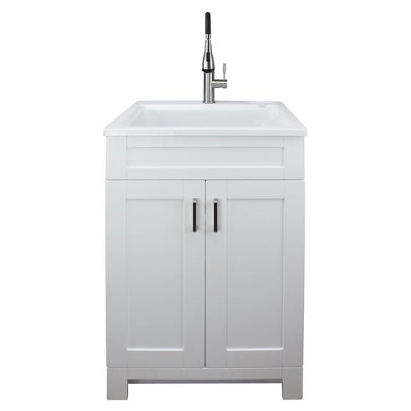 Transolid TCAS-2522-WC 25-in Laundry Cabinet with Acrylic Sink and Stainless Steel High Arc Faucet in White