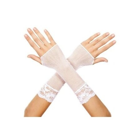 - Fishnet Arm Warmer with Lace Trim, White