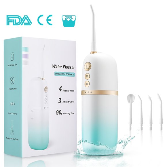 Inbuty Cordless Water Flosser, Portable Usb Rechargeable Oral Irrigator for Teeth Cleaning,Gradient Green