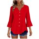 thumbnail image 2 of Craaazy Women's Relaxed Fit V Neck Blouse, Solid Color 3/4 Sleeve Flare Cuff Top, Loose Comfy Button Accent Casual Tee for Spring & Summer Gifts, 2 of 7