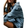 thumbnail image 5 of Women'S Denim Pullover Casual Button V Neck Blouse Loose Fit Long Sleeve Jean Jacket with Pocket Blue S, 5 of 6