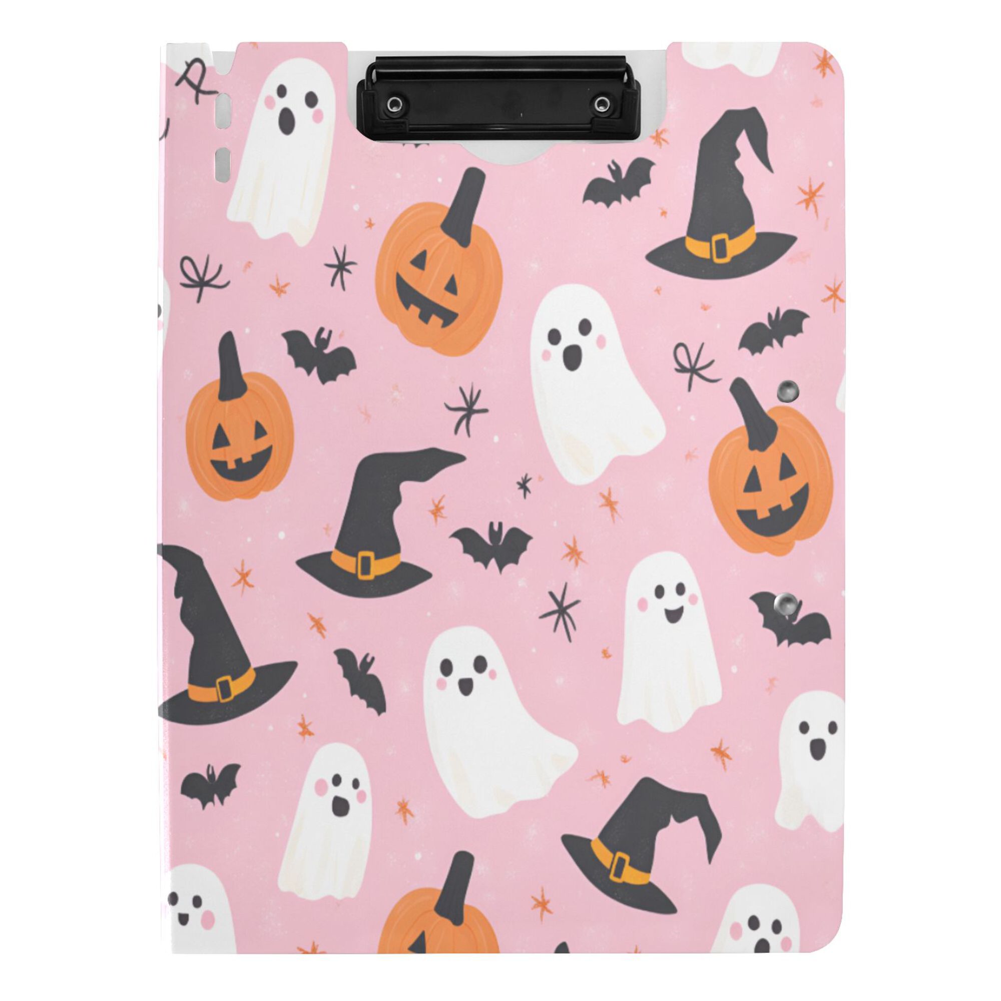 FORMRS A4 Clipboard Folder with Pen Holder Horizontal Foldable School Office Binder, Pink Halloween Ghosts