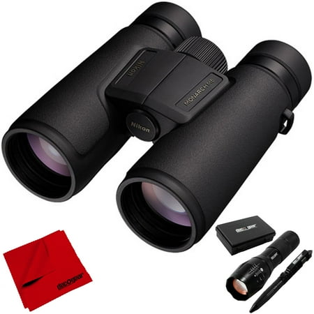 Nikon 16768 Monarch M5 10X42 Binoculars with 10x Magnification Power Bundle with Deco Gear Tactical Flashlight and Tactical Pen Set with Water/Shockproof Case and 6 x 6 inch Microfiber Cleaning Cloth