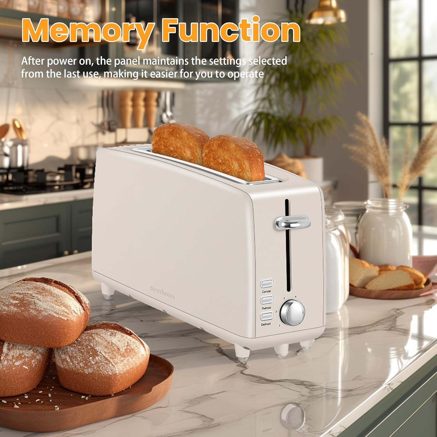 2 Toasters, Stainless Steel Slim Toasters, with Defrosting And Reheating Functions, 5 Bread Types And 6 Tone Settings, 2 Wide Slots Of 1.5-inch Toasters