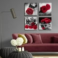 thumbnail image 5 of Red Rose Wall Decor Bathroom Pictures Flower Artwork for Couples Bedroom Vintage Black and White Canvas Wall Art Romantic Floral Posters Painting Living Room Kitchen Home Decorations 16x16" 4 Pieces, 5 of 6