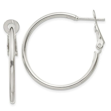 Diamond2Deal 925 Sterling Silver Polished 2x30mm Omega Back Round Hoop Earrings for Women (L- 0.99 inch, W- 1.19 inch)