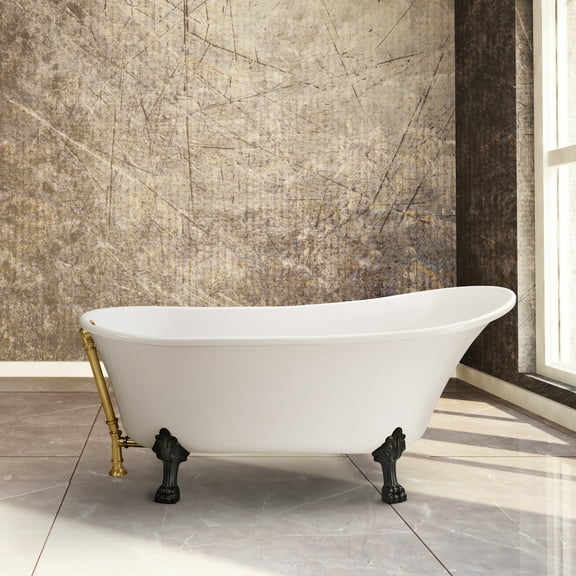63" Streamline N342BL-GLD Soaking Clawfoot Tub and Tray With External Drain