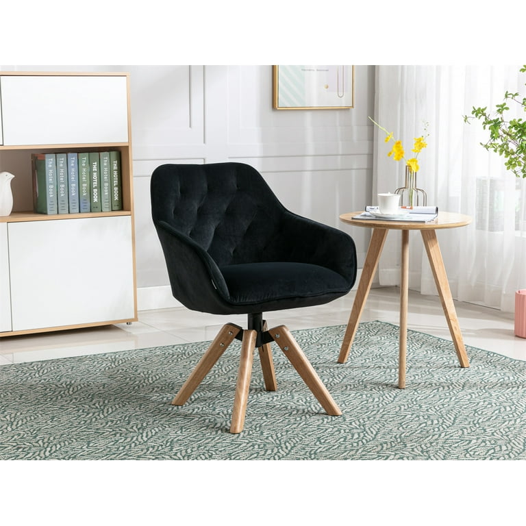 Armless Accent Chair, Modern Writing Desk Chair with Solid Wooden Legs and  Tufted Upholstered Seat Cushion, Chair for Living Rooms Kitchen Dining Room  Bedrooms Dorm Apartment, Black 