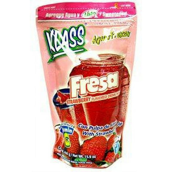 Klass Fresa Strawberry Drink Mix 14.1 oz (Pack of 36)