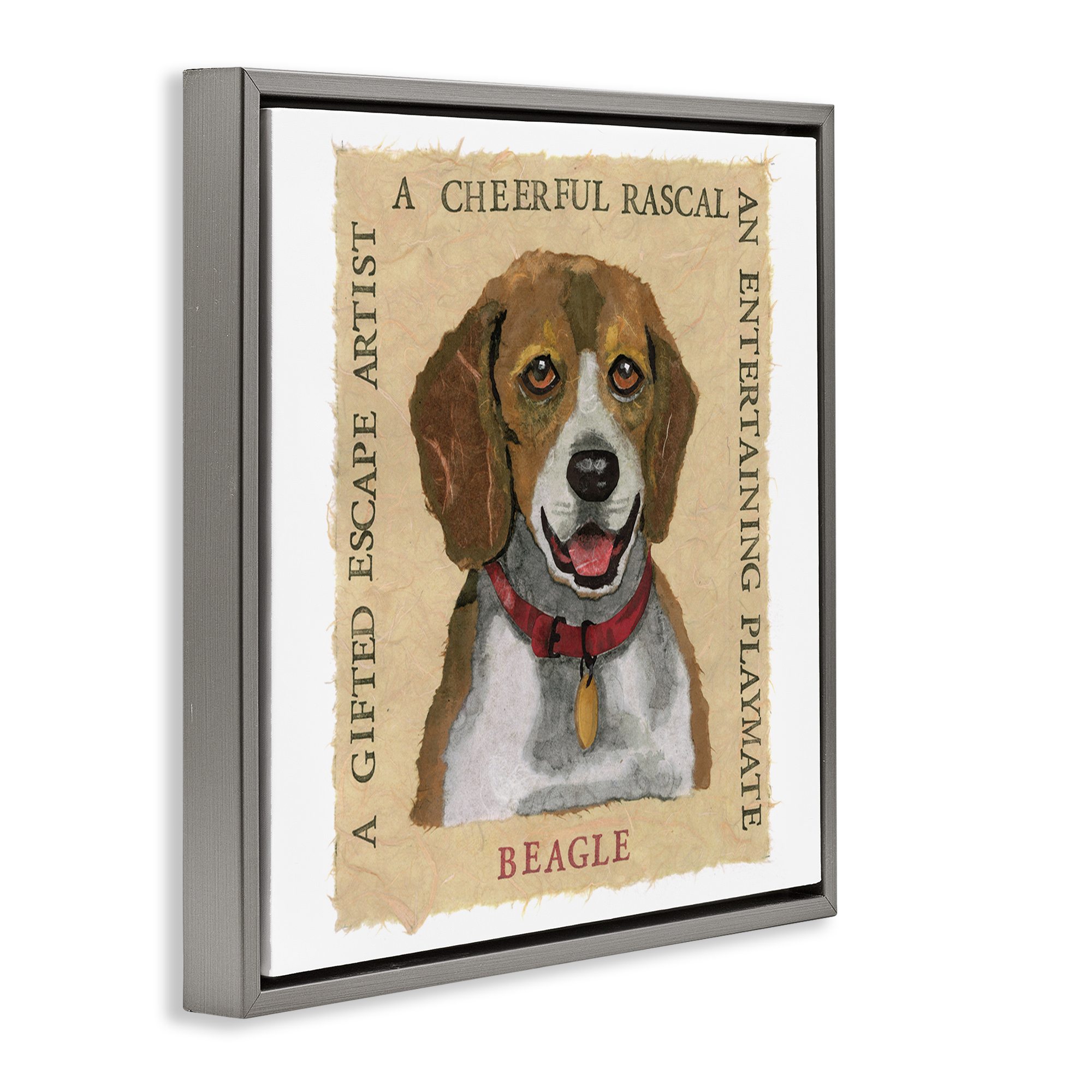 Stupell Industries Fun Beagle Pet Phrases Animals Painting Gray Floater Framed Canvas Art Print Wall Art, 18 x 18