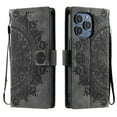 thumbnail image 2 of Flip Case for iPhone 16 Pro Max , Totem Embossed Flowers Premium PU Leather Wallet Folio Cover with Card Holder Kickstand Compatible with iPhone 16 Pro Max - Gray, 2 of 14