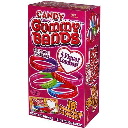 Flix Candy Gummy Bands Valentines Treats Card Packs - 18 Count Pink Box
