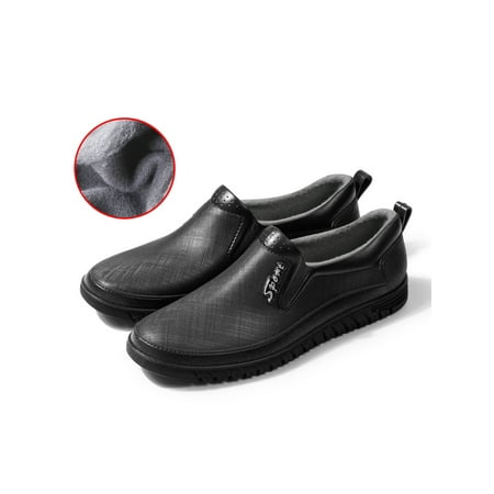 

Lacyhop Mens Food Service Lightweight Flats Comfort Round Toe Kitchen Work Shoes Oil Proof Slip On Loafers Black Plush Lining 9.5