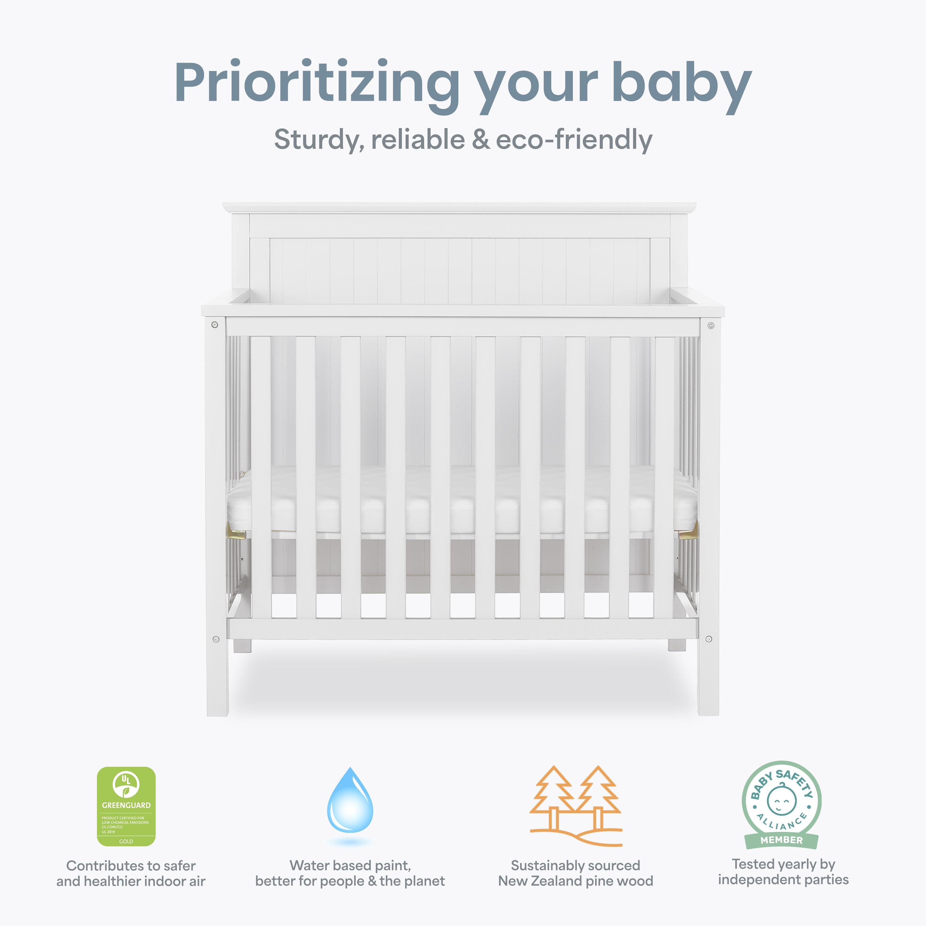 Dream On Me Ava 4-in-1 Convertible Mini Crib, White