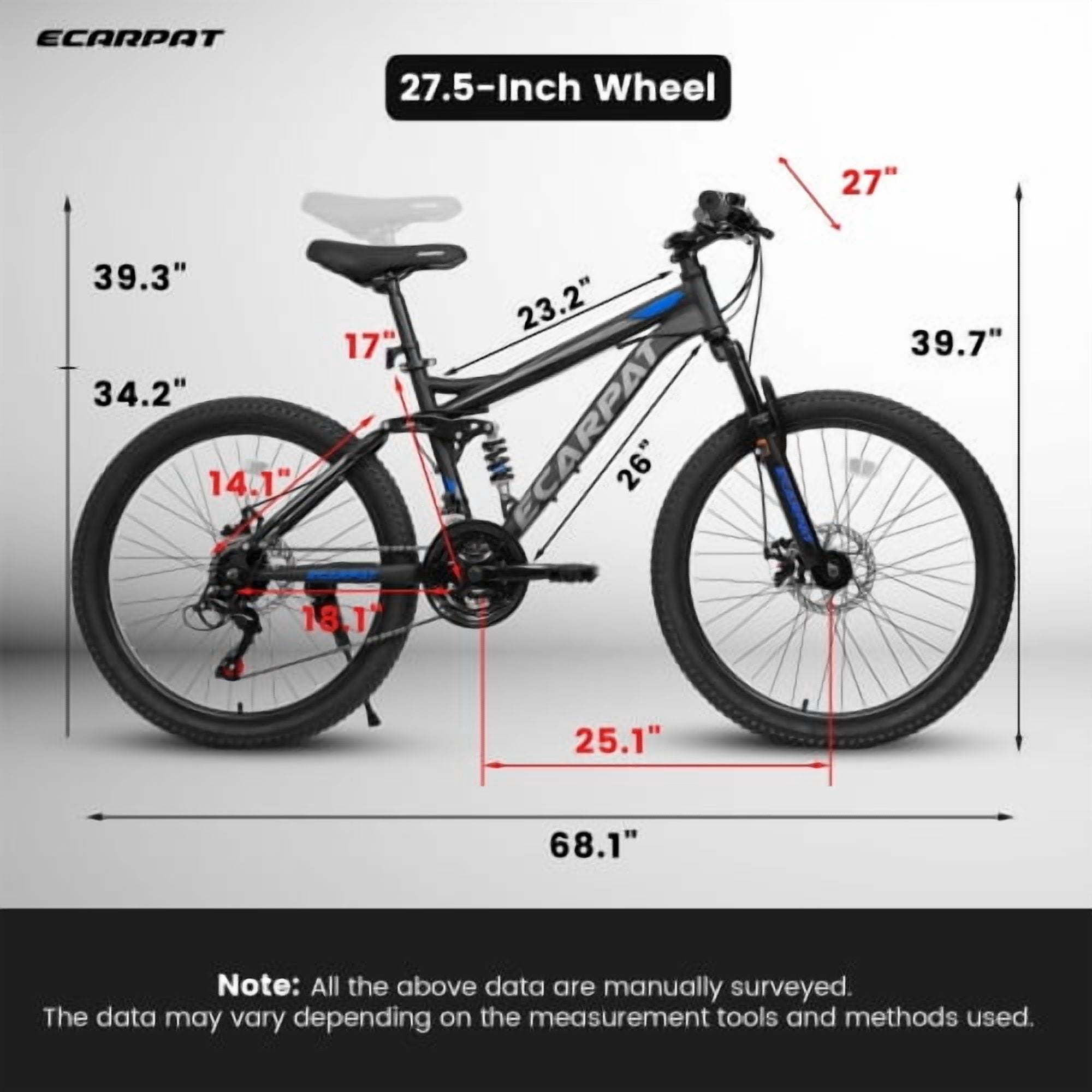 POVANLI  27 inch wheel Mountain Bike Bicycle, Dual Full Suspension,Steel Frame for Mens Womens, Go to School/Work with 21-Speed Disc Trail Commuter City Beach Bicycles, Gift(Blue)