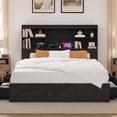 thumbnail image 1 of Full Bed Frame with Storage Headboard, Wooden Bed Frame with Charging Station, Storage Bookcase & Full Size Platform Bed with 4 Drawers, No Box Spring Needed, Noise-Free, Vintage Black, 1 of 9