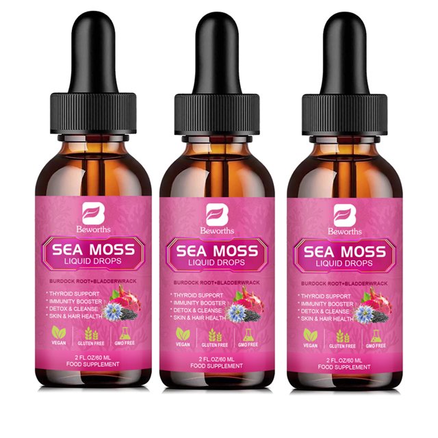 Gotas de musgo de mar de 3000 mg de semilla de bla orgánica y raíz de bardana para mejorar la inmunidad, el cabello, la piel y la digestión