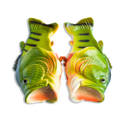 Coddies Fish Flip Flops | The Original Fish Slippers | Funny Gift, Unisex Sandals, Bass Slides, Pool, Beach & Shower Shoes | Men, Women & Kids (Green| 10-11.5 Men | EU 44-45)