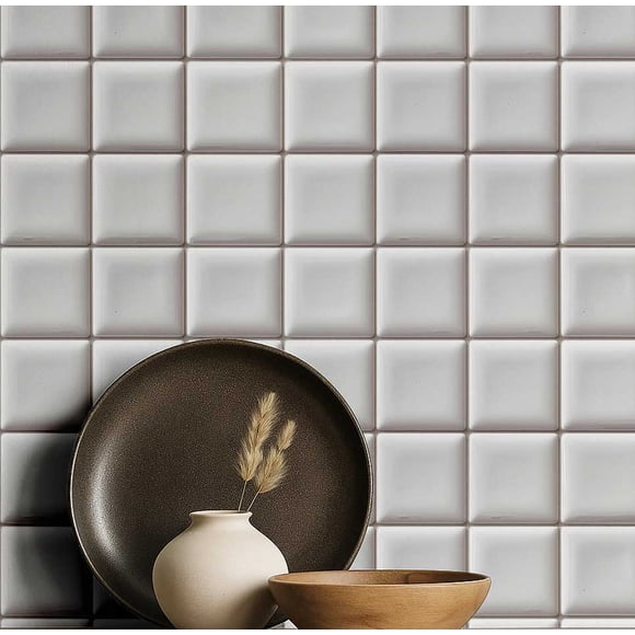 S4Sassy Vintage Style Waterproof Wall Wrap, Textured Finish Mosaic Tile Wallcover, Raised Tile Print Contact Paper For Backsplash, Self Adhesive Vinyl Wallpaper Roll, Diy Home Decor - White-25"X60"