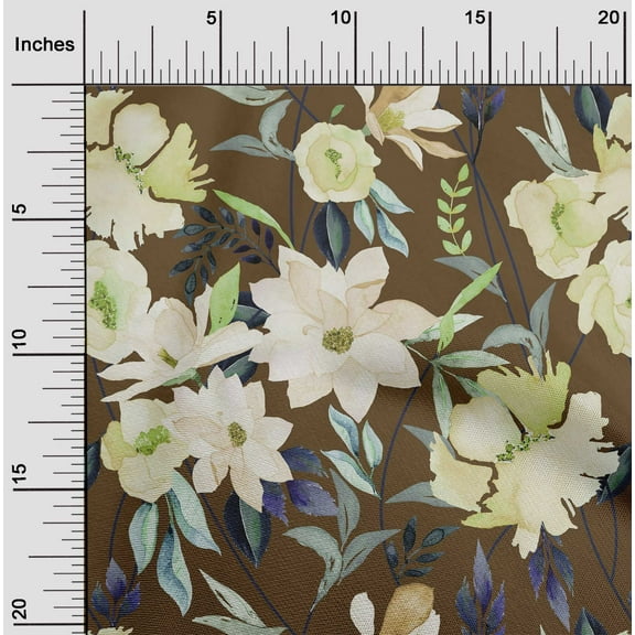 oneOone Rayon Brown Fabric Florals Sewing Material Print Fabric By The Yard 56 Inch Wide