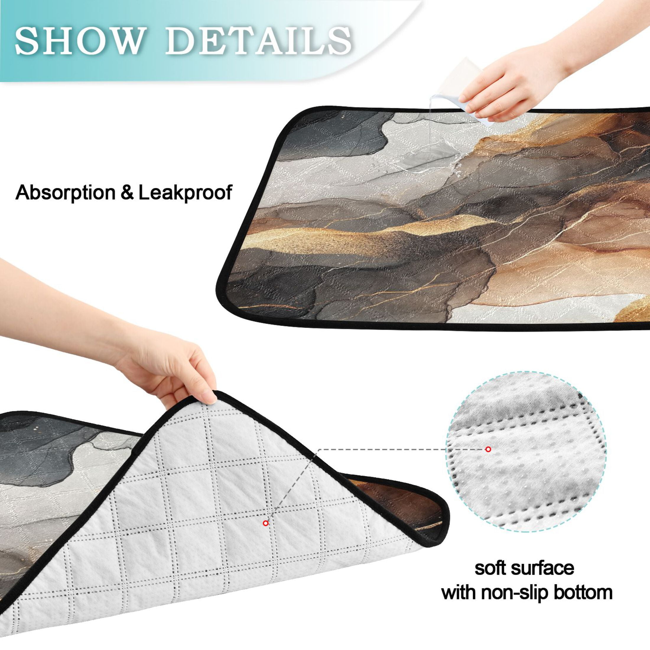Qxltty Brown Texture Cat litter Pads Pet Set of 3 Diaper Mats Center Anti-leakage Layer Absorbent Soft and Comfortable