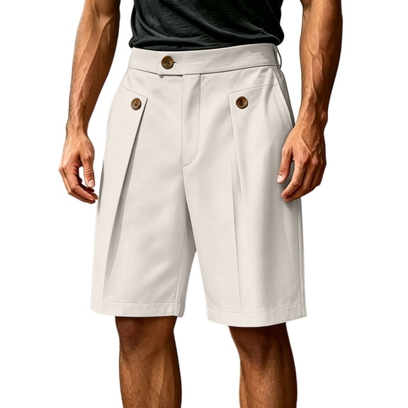vdgthytj Mens Dress Shorts Straight Leg High Waist Baggy Knee Length Pleated Button Summer Business Casual Work Shorts with PocketsX-LargeWhite(X-Large,White)