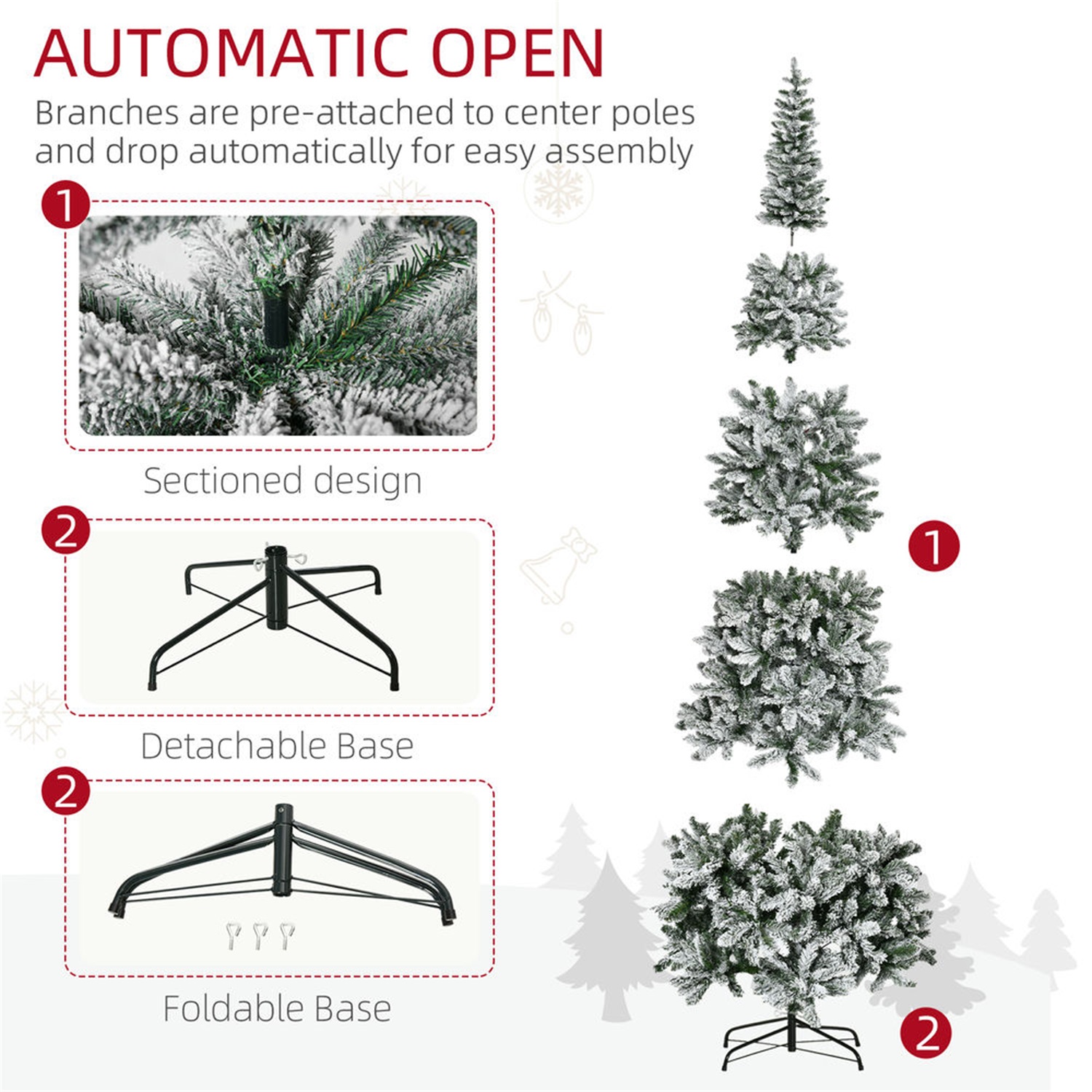 Hommoo 9ft Unlit Snow-Flocked Slim Pine Artificial Christmas Tree with Realistic Branches and 1084 Tips,Green