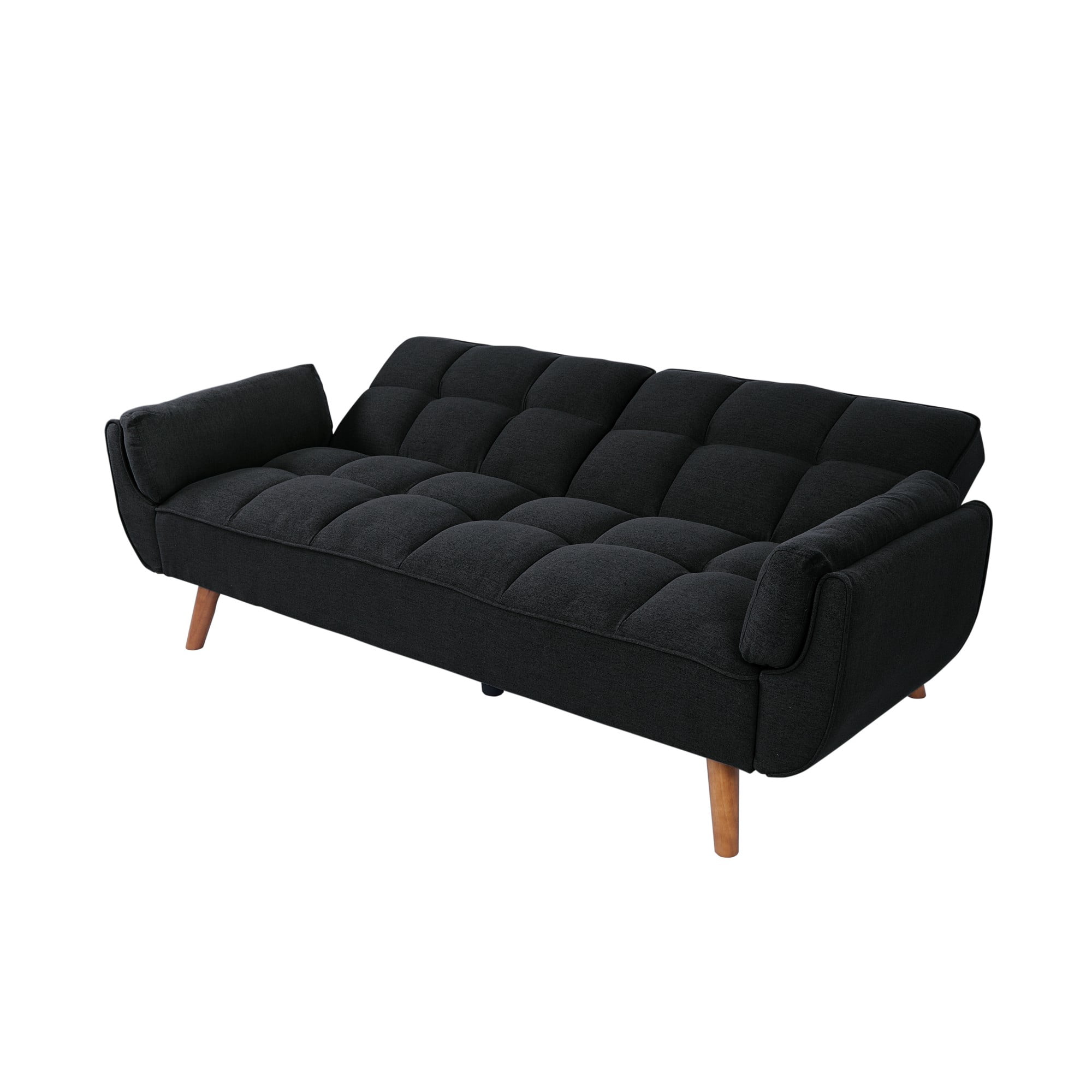 Gewnee Mid-Century Modern Sofa, Solid Eucalyptus Wood Frame, S-Shaped Springs, 500 lbs Capacity, Living Room, Black