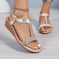 thumbnail image 1 of WIZUTIZ Sandales Compensées pour Femmes Sandales de Randonnée Femmes Sandales Confortables Élastiques Ornées de Bijoux à Enfiler Bout Rond Chaussures d'Été Talon Bas (1 Pouces-2 Pouces) Sandales Solides Larges Vacances Get It Today Beige, 1 of 5