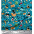 thumbnail image 1 of Soimoi Cotton Jersey Fabric Ship Wheel,Pirate Boy & Jellyfish Ocean Print Fabric by Yard 58 Inch Wide, 1 of 1