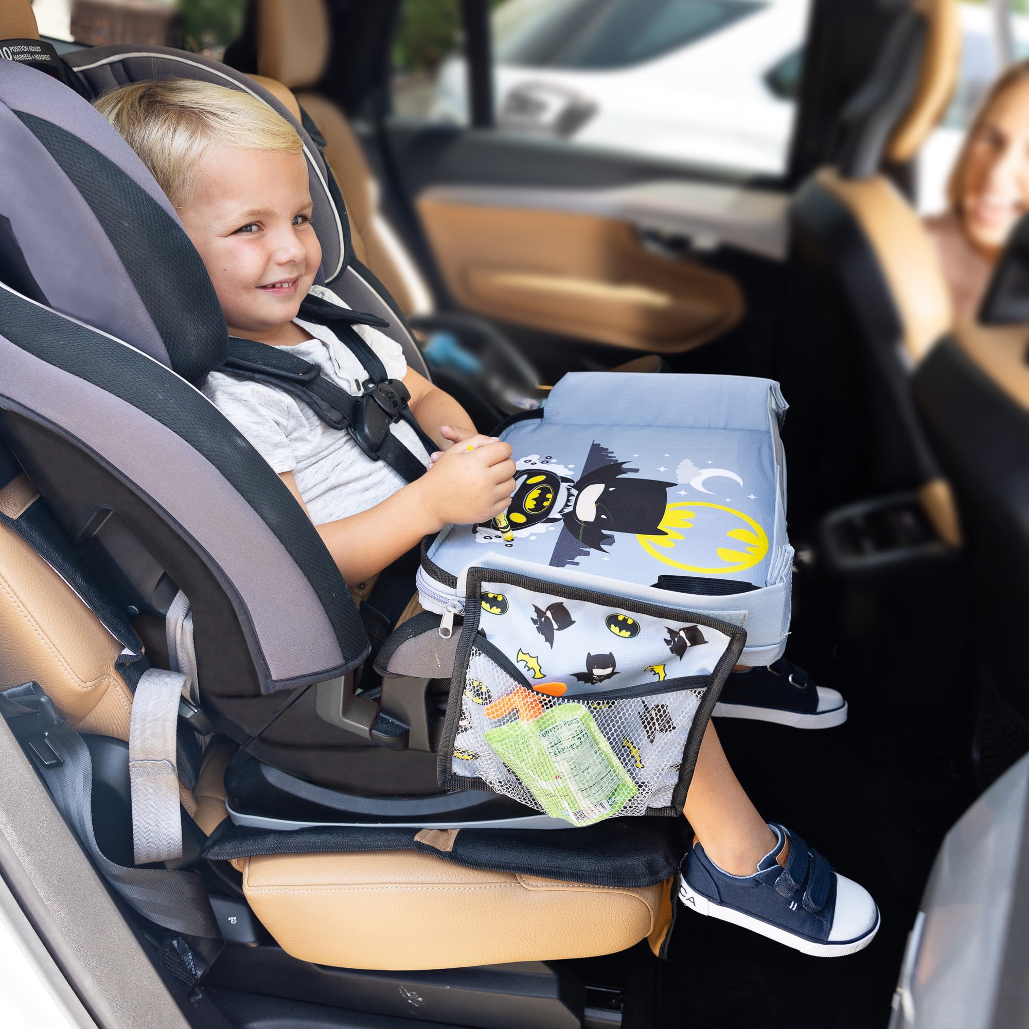 J.L. Childress 3-IN-1 Kids Travel Tray & Tablet Holder - Car Seat Lap Tray Desk for Toddlers, Road Trip Essentials - DC Comics, Batman