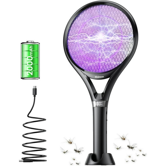 Electric Fly Swatter with LED Display, 2000mAh Rechargeable Fly Swatter Racket, 2500V Bug Zapper Racket Dual Modes, Mosquito Killer Lamp with 3 Layers Safety Mesh for Indoor Outdoor Camping