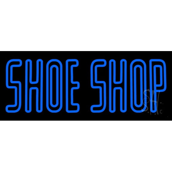 Blue Double Stroke Shoe Shop LED Neon Sign 13 x 32 - inches, Black Square Cut Acrylic Backing, with Dimmer - Bright and Premium built indoor LED Neon Sign for store interior Décor, Storefront.