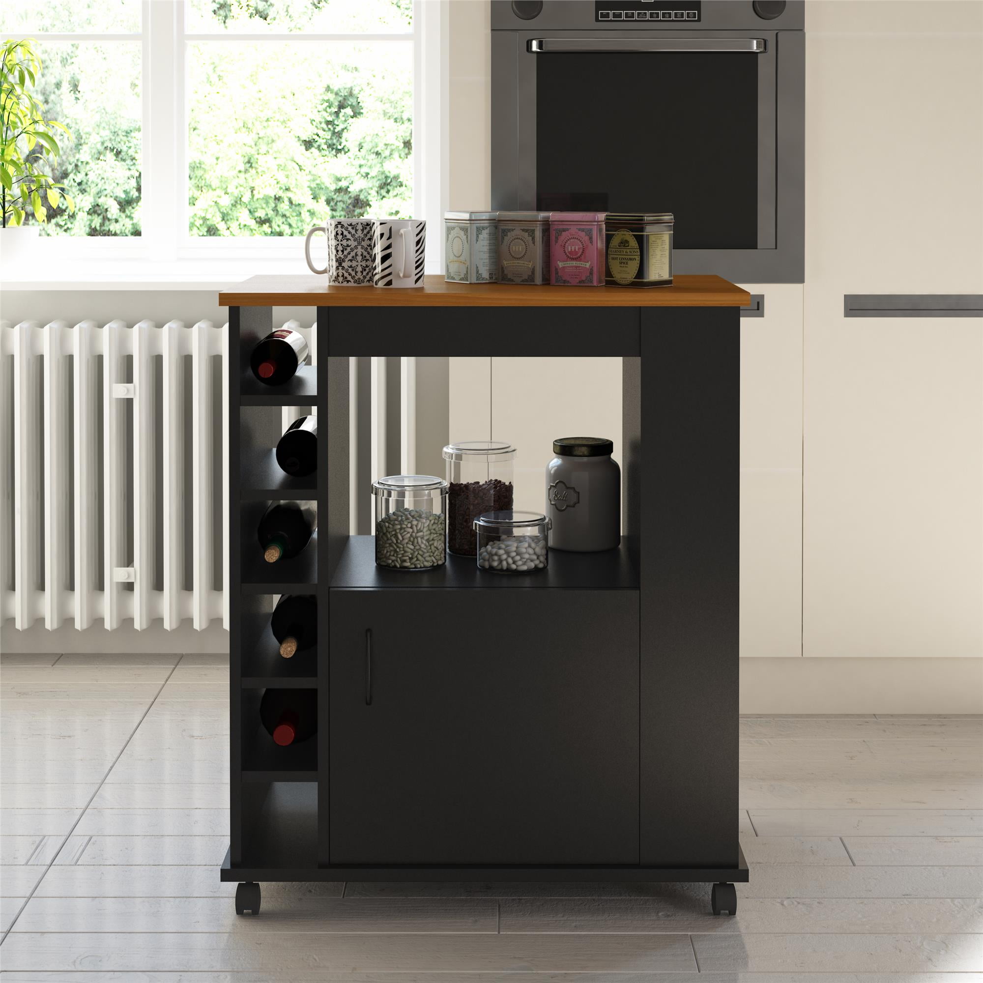 Williams Kitchen Island Microwave Cart with Rolling Casters, Black