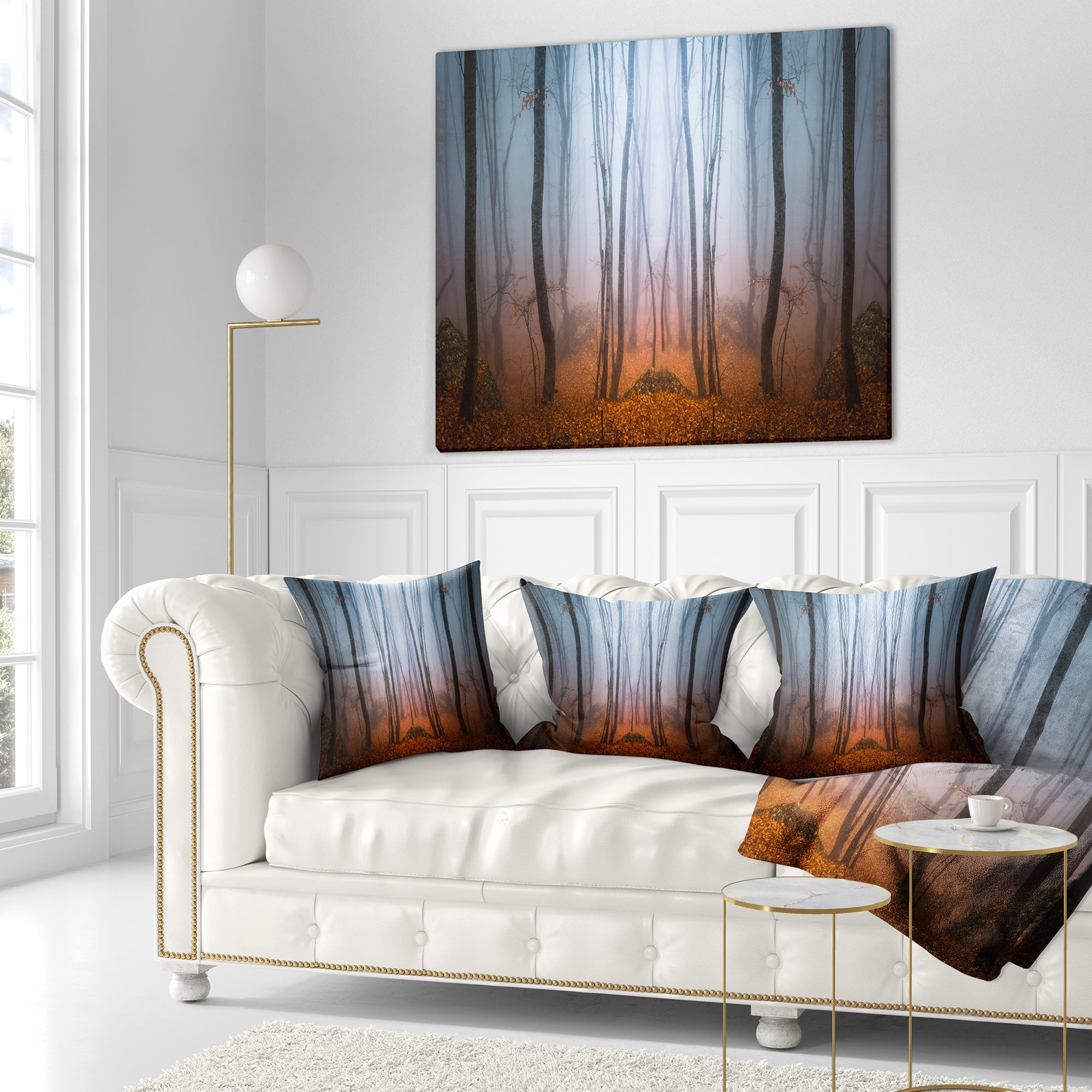 Designart Dense Foggy Autumn Forest - Landscape Photo Throw Pillow - 16x16