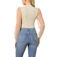 thumbnail image 3 of INSPIRE CHIC Women's Mock Neck Bodysuit Elegant Polka Dot Long Mesh Sheer Sleeve Slim Fit Bodysuits L Khaki, 3 of 6