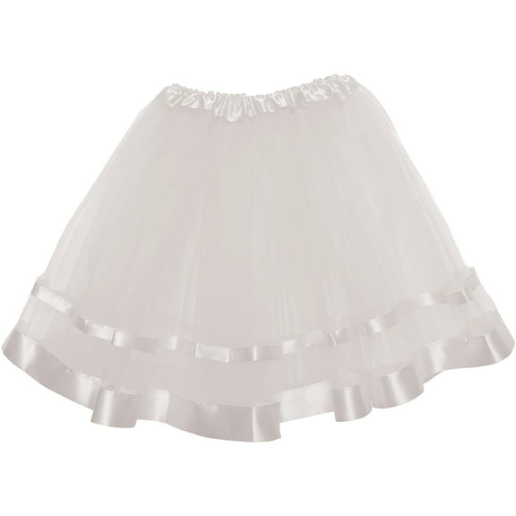 UNDERWRAPS 3-Layer Kids Tutu - White with White Ribbon Childrens Tutu Halloween Costume with Elastic Waist, Ballet Tutu Dress Up Kit
