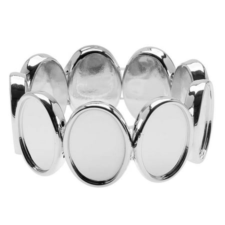 Lcd Plastic Bezel - Silver Tone Plastic Stretch Bezel Collage Bracelet 18x25mm Ovals - 7 Inch (1)