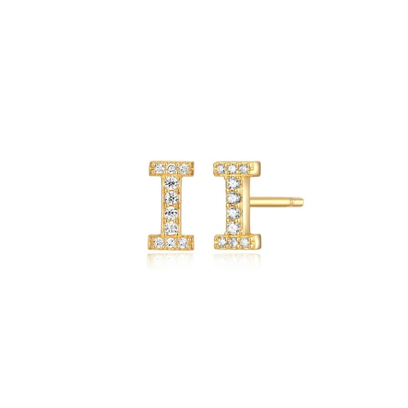 Forever Facets "I" CZ Earrings in Gold over Sterling Silver, Adult Female