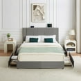 thumbnail image 3 of VECELO Queen Bed Frame with Storage Drawers, Upholstered Platform Bed with Charging Station, Wooden Slats Support, No Box Spring Needed, Easy Assembly, Dark Gray, 3 of 11