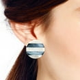 thumbnail image 5 of Iridescent Stripes White Kabibe and Blue Hammer Shell Round Stud Earrings, 5 of 5