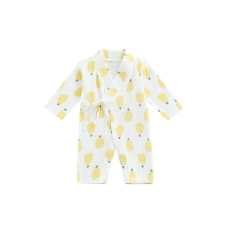 

Amuver Baby Romper Long Sleeve V Neck Toddlers Crotch Button Pineapple / Strawberry / Cat Print Jumpsuit