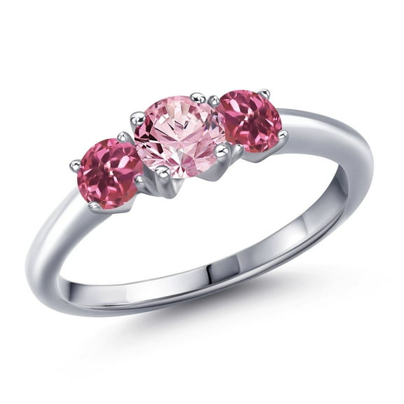 Gem Stone King 925 Sterling Silver Pink Lab Grown Diamond and Pink Tourmaline Engagement Ring for Women | 1.00 Cttw | Round 5MM | Gemstone April Birthstone | Size 5