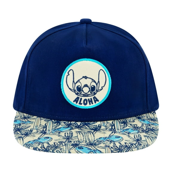 Disney Stitch Baseball Cap, Aloha Tropical Surf Skater Snapback Hat with Flat Brim, Navy, One Size