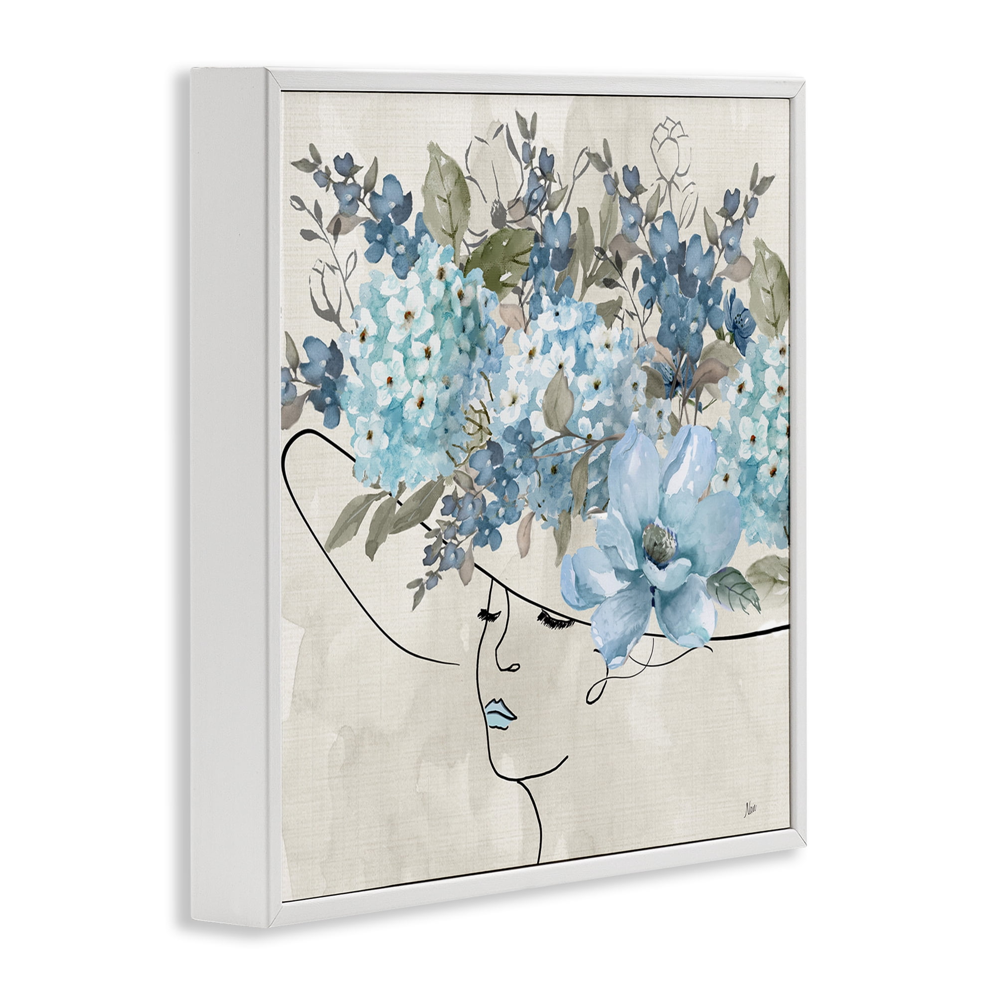 Stupell Industries Blue Floral Hat Botanical & Floral Painting White Framed Art Print Wall Art, 12 x 12