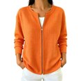 thumbnail image 2 of IUYRTFE Women's Waffle Knit Zip Up Cardigan Round Neck Long Sleeve Casual Jacket with Full Zipper Orange, 2 of 8