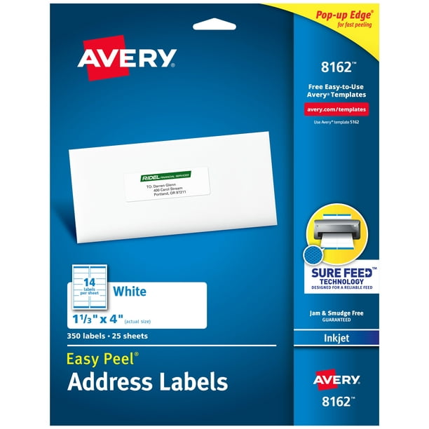 Avery Easy Peel Address Labels 1 1 3 X 4 350 Labels 8162