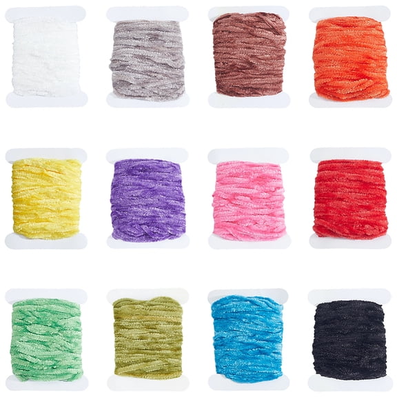 12Pcs Crappie Jig Making Supplies Fly Tying Streamer Materials Assorted 12 Color 79.79 Yard Soft Polyester Chenille Yarn Cards Threads DIY