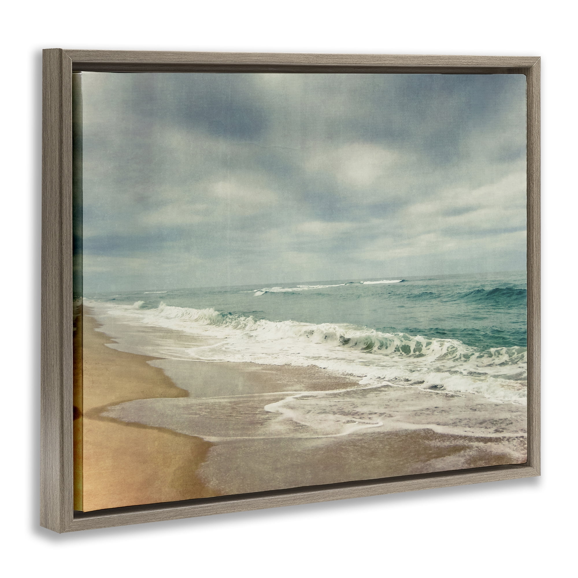 Stupell Industries Tranquil Waves Along Sandy Coast Brown Framed Floater Canvas Wall Art, design by Dirk Wüstenhagen