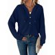 thumbnail image 2 of Sudadera con Capucha de Larga de Punto Gofre para Mujer, con Cordón, Botones, Cuello en V, Informal, con Capucha. Azul Marino L, 2 of 9